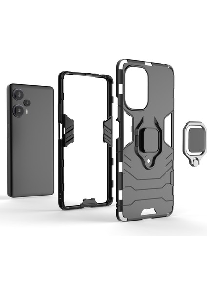 Xiaomi Redmi Için Note 12 Turbo/poco F5 5g Yumuşak Tpu Sabit Pc Şok Geçirmez Kapak Halka Tutucusu Kickstand Telefon Vaka-Mavisi (Yurt Dışından)