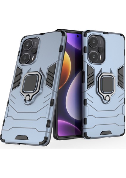 Xiaomi Redmi Için Note 12 Turbo/poco F5 5g Yumuşak Tpu Sabit Pc Şok Geçirmez Kapak Halka Tutucusu Kickstand Telefon Vaka-Mavisi (Yurt Dışından)