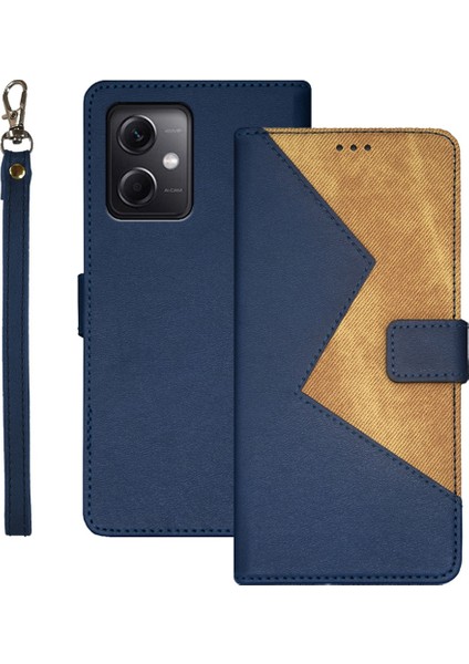 Xiaomi Redmi Için Note 12 5g (Global)/(Hindistan)/poco X5 5g Ekleme Pu Deri+Tpu Kasa Kart Tutucu Stand Telefon Kapağı El Kayış Mavisi (Yurt Dışından)