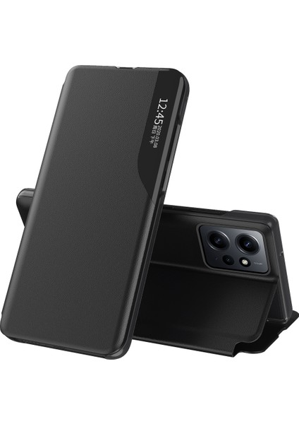 Xiaomi Için Redmi Not 12 4g Yan Görünüm Pencere Stand Standı Kılıf Önleme Pu Deri Telefon Kapak Black (Yurt Dışından)