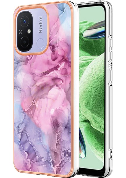 Xiaomi Redmi Için 12C 4G/11A 4g Telefon Kılıfı 2.0mm Elektrapan Imd Mermer Desen Tpu Kapak-Rose (Yurt Dışından)