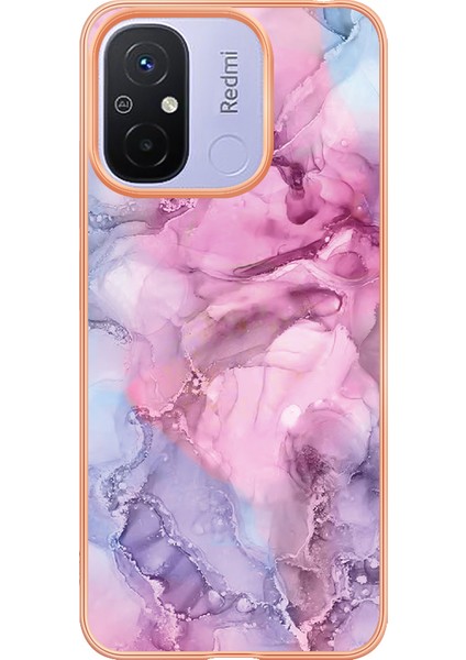 Xiaomi Redmi Için 12C 4G/11A 4g Telefon Kılıfı 2.0mm Elektrapan Imd Mermer Desen Tpu Kapak-Rose (Yurt Dışından)