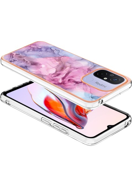 Xiaomi Redmi Için 12C 4G/11A 4g Telefon Kılıfı 2.0mm Elektrapan Imd Mermer Desen Tpu Kapak-Rose (Yurt Dışından)