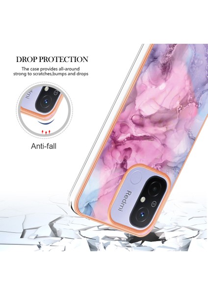 Xiaomi Redmi Için 12C 4G/11A 4g Telefon Kılıfı 2.0mm Elektrapan Imd Mermer Desen Tpu Kapak-Rose (Yurt Dışından)