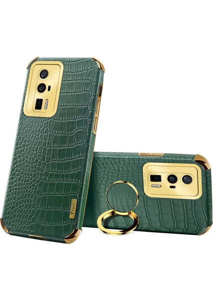 Xiaomi Poco F5 Pro 5g/redmi K60 5G/K60 Pro 5g Ring Kickstand Telefon Kasası Timsah Doku Deri Kaplamalı Tpu Arka Kapak Yeşili (Yurt Dışından)