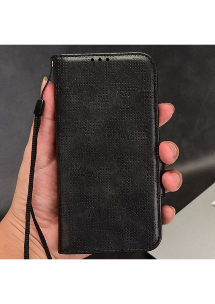 Xiaomi 12S Için Ultra 5g Pu Deri Stand Cüzdan Özellik Kılıfı Üçgen Deseni Baskılı Strap-Black ile Anti-Fall Telefon Koruyucusu (Yurt Dışından)