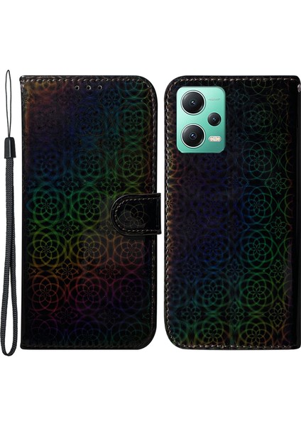 Xiaomi Poco Için Anti Drop Pu Deri Telefon Kılıfı Poco X5 5g/redmı Not 12 5g (Global)/(Hindistan)/(Çin), Göz Kamaştırıcı Çiçek Deseni Kapak Black (Yurt Dışından)