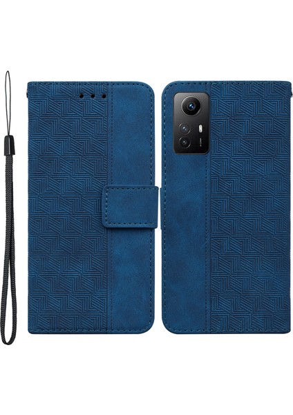 Xiaomi Için Redmi Note 12S 4g Geometri Basılı Baskılı Düşüş Koşullu Pu Deri Cüzdan Stand Telefon Mobile Case-Mavi (Yurt Dışından)