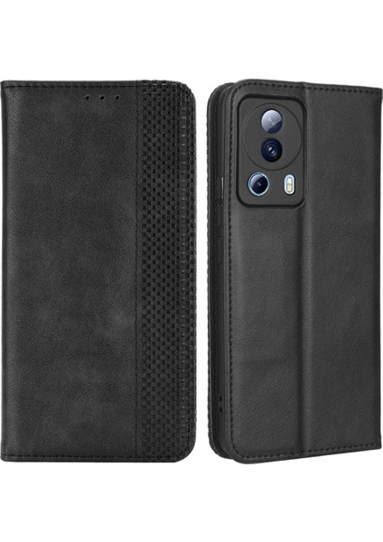 Xiaomi Civi 2 5g/12 Lite Ne 5g/13 Lite Pu Deri Cüzdan Retro Doku Telefon Kılıfı Baskılı Desen Manyetik Otomatik Kapanış Telefon Kabuk Black (Yurt Dışından)
