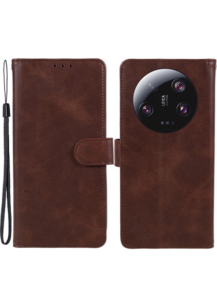 Xiaomi Için 13 Ultra Pu Deri Telefon Kılıf Buzağı Doku Cüzdan Stand Koruyucu Kapak-Kahverengi (Yurt Dışından)