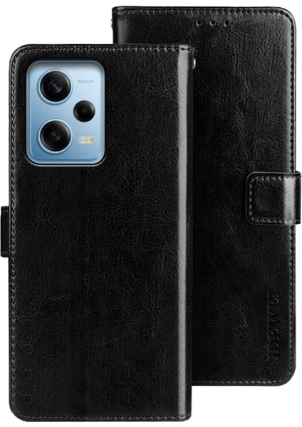 Xiaomi Redmi Için Note 12 Pro 5g /note 12 Pro Speed ​​5g /poco X5 Pro 5g Telefon Kılıf Çılgın At Dokusu Pu Deri Flip Stand Cüzdan Kazanma Dayanıklı Telefon Kapağı Black (Yurt Dışından)