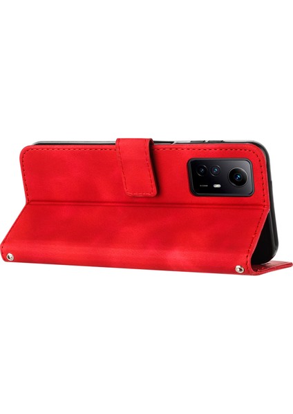 Üçgen Xiaomi Redmi Için Deri Deri Kapağı Not 12S 4g Çizgi Anti-Çizelge Cüzdan Stand Telefon Kılıfı Strap-Red ile (Yurt Dışından) indirimleri