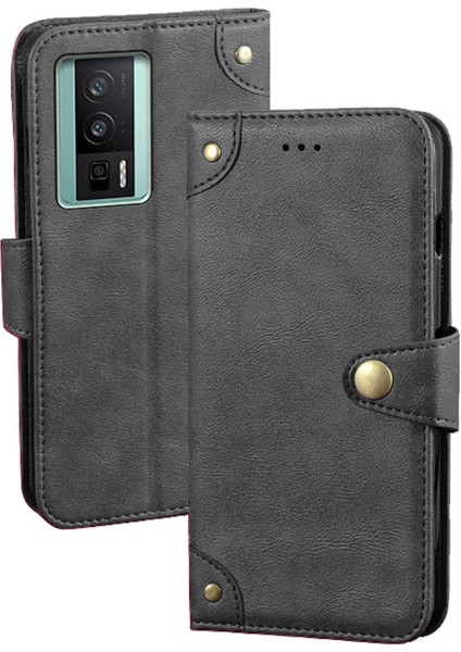 Xiaomi Için Poco F5 Pro 5g/redmi K60 Pro 5G/K60 5g Ince Doku Tpu+Pu Deri Cüzdan Telefon Flip Kılıf Anti-Çizelge Cep Telefonu Stand Kapak Black (Yurt Dışından)