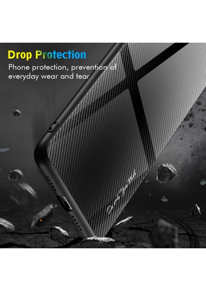 Xiaomi Redmi Için Not 12 Turbo/poco F5 5g Karbon Fiber Doku Kabuk Kapağı Temperli Cam Geri+Yumuşak Tpu Telefon Kılıfı Black (Yurt Dışından)