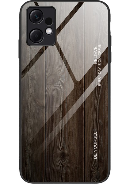 Xiaomi Için Redmi Note 12 4g Telefon Kılıfı Şok Geçirmez Temperli Cam+Tpu Ahşap Desen Kapak Black (Yurt Dışından)