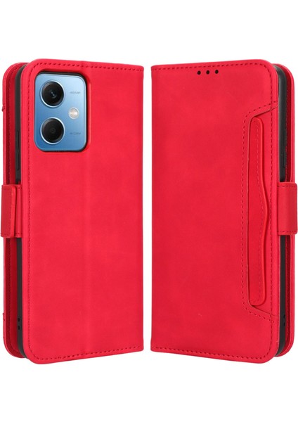 Xiaomi Redmi Için Çoklu Kart Yuvaları Telefon Kılıfı Not 12 5g (Global)/(Hindistan)/(Çin)/poco X5 5g, Çift Manyetik Toka Telefon Kapağı Standı Pu Deri Cüzdan Koruyucu Kabuk-Kırmızısı (Yurt Dışından)