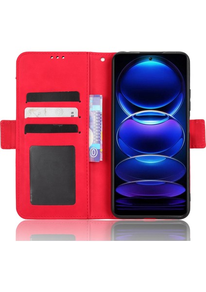 Xiaomi Redmi Için Çoklu Kart Yuvaları Telefon Kılıfı Not 12 5g (Global)/(Hindistan)/(Çin)/poco X5 5g, Çift Manyetik Toka Telefon Kapağı Standı Pu Deri Cüzdan Koruyucu Kabuk-Kırmızısı (Yurt Dışından) modelleri