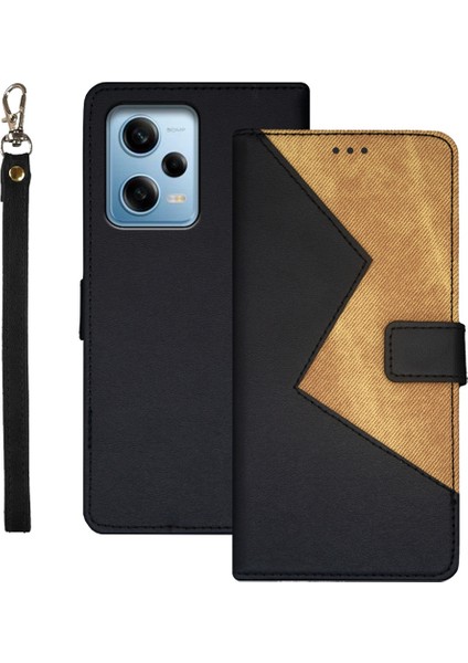 Xiaomi Redmi Için Note 12 Pro 5g/note 12 Pro Speed ​​5g/poco X5 Pro 5g Renk Ekleme Pu Deri Kart Yuvaları Kapak Standı Manyetik Kapatma Flip Telefon Kılıfı Kayış-Black (Yurt Dışından)
