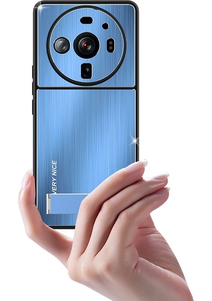 Xiaomi 12S Ultra 5g Kickstand Telefon Kılıfı Tpu Tampon Fırçalanmış Alüminyum Alaşım Geri Dalgalı Anti-Drop Kapak Mavisi (Yurt Dışından) modelleri