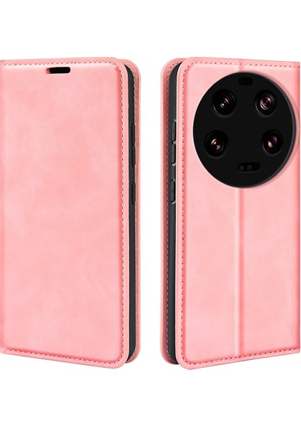 Xiaomi 13 Ultra Şok Geçirmez Pu Deri Deri Cüzdan Flip Kılıf Cilt Touch Stand Cep Telefonu Kapak Pembe (Yurt Dışından)