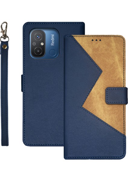 Xiaomi Redmi Için 12C 4g Renkli Bir Ekleme Telefon Kapağı Kart Yuvalı Anti-Drop Pu Pu Deri Manyetik Telefon Kılıfı Bilek Kayış Mavisi (Yurt Dışından)