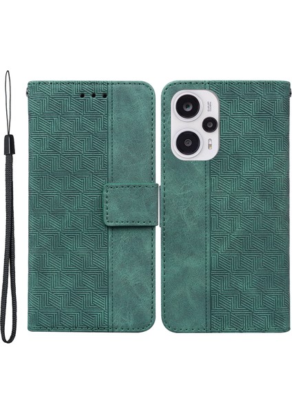 Xiaomi Için Deri Cüzdan Redmi Not 12 Turbo/poco F5 5g Geometri Baskılı Stand Telefon Kabuğu Mobil Vaka Yeşili (Yurt Dışından)