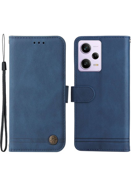Xiaomi Redmi Için Note 12 Pro 5g /note 12 Pro Hız 5g /poco X5 Pro 5g Ağaç Desen Metal Düğmesi Pu Deri Telefon Kılıf Hatları Baskılı Cilt Touch Flip Stand Cüzdan Kapağı Strap-Mavi ile (Yurt Dışından)