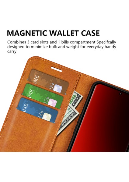 Xiaomi Için 13 Ultra Kare Manyetik Kapatma Buzağı Doku Standı Cüzdan Pu Deri Telefon Kılıfı Sarı (Yurt Dışından) fırsatları
