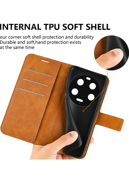 Xiaomi Için 13 Ultra Kare Manyetik Kapatma Buzağı Doku Standı Cüzdan Pu Deri Telefon Kılıfı Sarı (Yurt Dışından) indirimleri