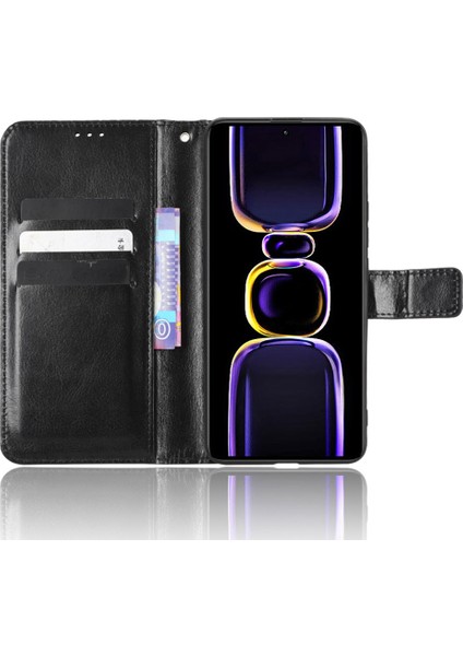 Xiaomi Için Deri Telefon Kılıfı Poco F5 Pro 5g/redmi K60 Pro 5G/K60 5G/K60 Şampiyon Edition Çılgın At Doku Doku Stand Cüzdan Cep Telefonu Kapak Strap-Black (Yurt Dışından) modelleri