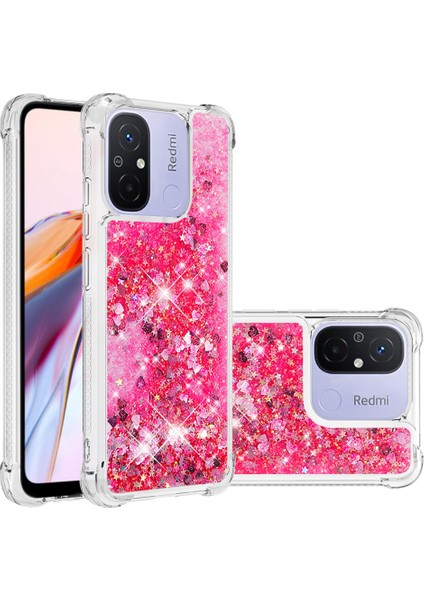 Xiaomi Redmi Için 12C 4G/11A 4g Işıltı Akan Sıvı Kasa Tpu Şok Geçirmez Telefon Kapak-Pembe/kalpler (Yurt Dışından)