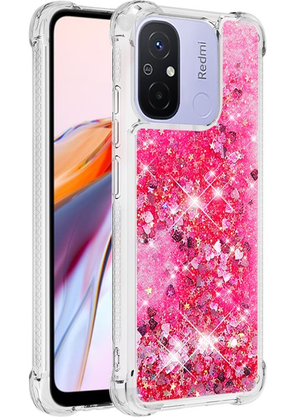 Xiaomi Redmi Için 12C 4G/11A 4g Işıltı Akan Sıvı Kasa Tpu Şok Geçirmez Telefon Kapak-Pembe/kalpler (Yurt Dışından) modelleri