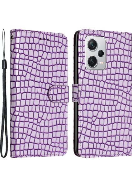 Xiaomi Redmi Için Note 12 Pro 5g/poco X5 Pro 5g/redmi Note 12 Pro Hız 5g Anti-Drop Telefon Kılıfı Timsah Doku Pu Deri Cüzdan Kapağı Strap-Purple ile (Yurt Dışından)