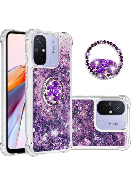 Xiaomi Redmi Için 12C 4G/11A 4g Glitter Case Ring Sıvı Tpu Telefon Kapak-Dark Mor/kalpler (Yurt Dışından)