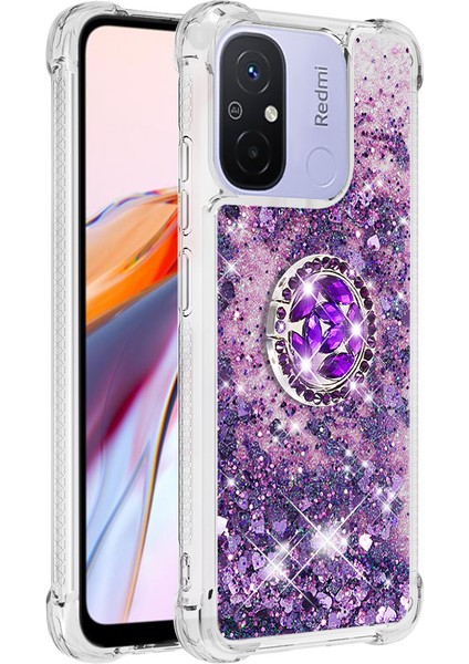 Xiaomi Redmi Için 12C 4G/11A 4g Glitter Case Ring Sıvı Tpu Telefon Kapak-Dark Mor/kalpler (Yurt Dışından) modelleri