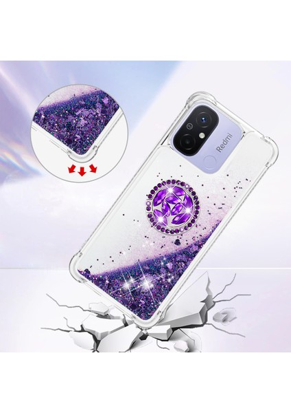 Xiaomi Redmi Için 12C 4G/11A 4g Glitter Case Ring Sıvı Tpu Telefon Kapak-Dark Mor/kalpler (Yurt Dışından) fırsatları