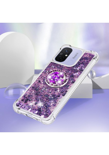 Xiaomi Redmi Için 12C 4G/11A 4g Glitter Case Ring Sıvı Tpu Telefon Kapak-Dark Mor/kalpler (Yurt Dışından) indirimleri