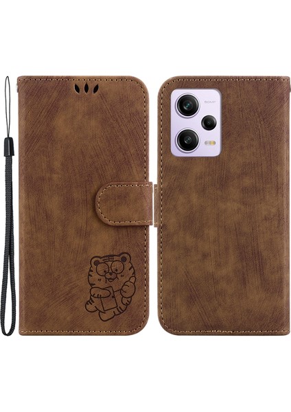 Xiaomi Poco X5 Pro 5g/redmi Note 12 Pro Hız 5g/note 12 Pro 5g, Stand Cüzdan Kaplan Deseni Pu Deri Cep Telefonu Kapak Kahverengi (Yurt Dışından)