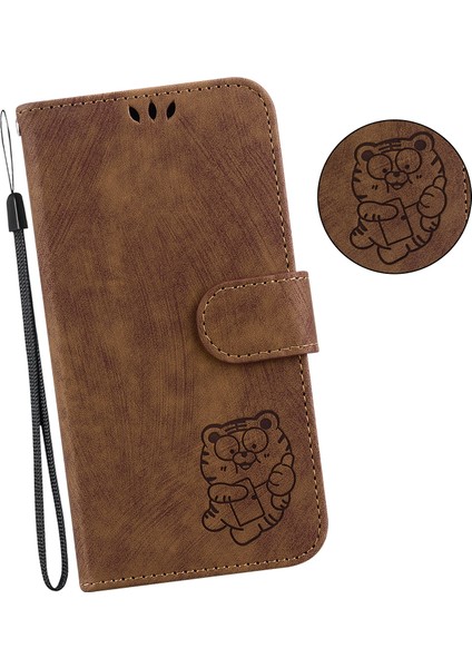 Xiaomi Poco X5 Pro 5g/redmi Note 12 Pro Hız 5g/note 12 Pro 5g, Stand Cüzdan Kaplan Deseni Pu Deri Cep Telefonu Kapak Kahverengi (Yurt Dışından)