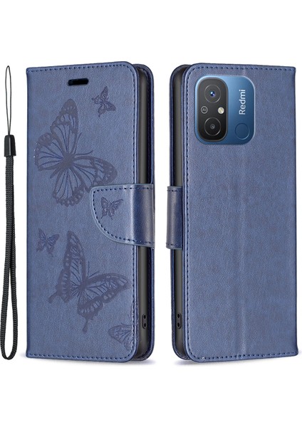 Xiaomi Redmi 12C Için 4g Şok Geçirmez Kasa Pu Deri Telefon Kasası Cüzdan Standı Kapağı Strap-Dark Mavi (Yurt Dışından)