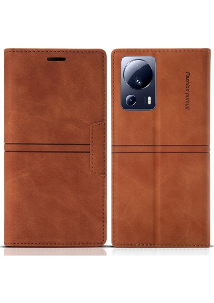 Xiaomi 13 Lite/civi 2 5g Telefon Stand Pu Pu Deri Folio Flip Cüzdan Telefon Kapak-Kahverengi (Yurt Dışından)