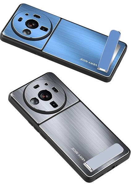 Xiaomi 12S Ultra 5g Kickstand Telefon Kılıfı Tpu Tampon Fırçalanmış Alüminyum Alaşım Geri Dalgalı Anti-Drop Kapak Mavisi (Yurt Dışından) indirimleri