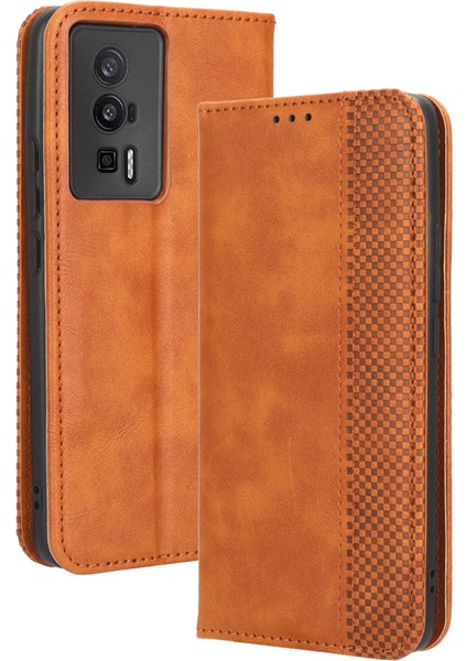 Xiaomi Poco F5 Pro 5g/redmi K60 Pro 5G/K60 5G/K60 Şampiyon Edition Retro Doku Standı Pu Deri Telefon Cüzdanı Kapak-Kahverengi (Yurt Dışından)