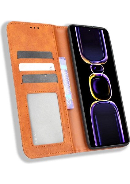 Xiaomi Poco F5 Pro 5g/redmi K60 Pro 5G/K60 5G/K60 Şampiyon Edition Retro Doku Standı Pu Deri Telefon Cüzdanı Kapak-Kahverengi (Yurt Dışından) fırsatları