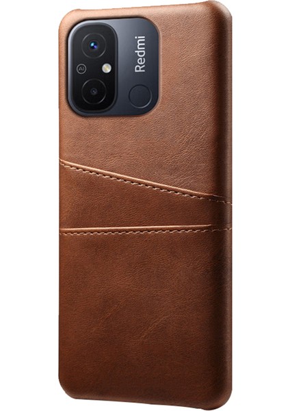 Xiaomi Redmi Için 12C 4g Deri Kaplamalı Pc Telefon Kılıfı Çift Kart Yuvaları Akıllı Telefon Kapak-Kahverengi (Yurt Dışından)