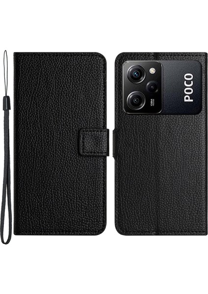 Xiaomi Poco X5 Pro 5g/redmi Için Note 12 Pro Speed ​​5g/not 12 Pro 5g Litchi Doku Telefon Kılıfı Pu Deri Stand Cüzdan Kapak Black (Yurt Dışından)