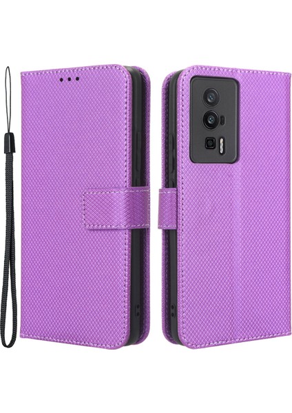 Xiaomi Için Telefon Deri Kılıfı Poco F5 Pro 5g/redmi K60 Pro 5G/K60 5G/K60 Şampiyon Edition Diamond Doku Doku Cüzdan Telefon Stand Kapak-Etkin (Yurt Dışından)