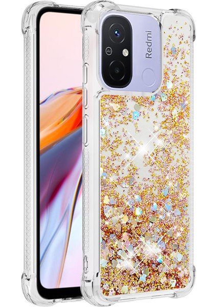 Xiaomi Redmi 12C 4G/11A Için 4g Işıltı Akan Sıvı Kasa Tpu Şok Geçirmez Telefon Kapağı-Altın/kalpler (Yurt Dışından) modelleri
