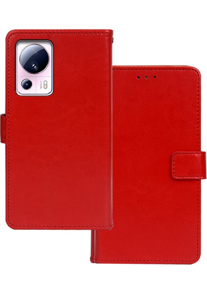 Xiaomi Için Telefon Kapağı 13 Lite/civi 2 5g Pu Deri Cüzdan Stand Çılgın At Dokusu Telefon Kasa-Kırmızı (Yurt Dışından)