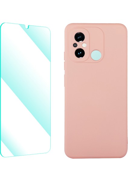 Xiaomi Poco C55 4g/redmı 12C 4g Telefon Kılıfı Düz ​​kenar Sıvı Silikon Kapak 0.26MM Yüksekliğinde Alüminyum-Silicon Cam Film Pembe (Yurt Dışından)